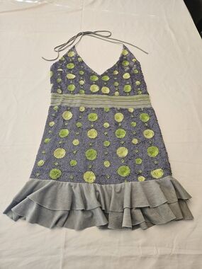 remanika Lavender Halter Knit Dress with Lime Polka Dots
